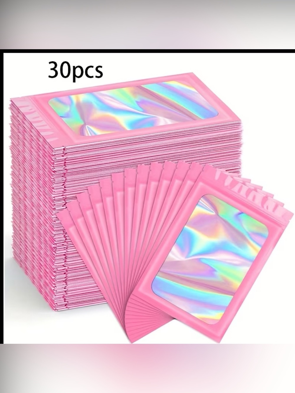 Pink Holographic Resealable Pouches - Pack of 30- Size Large